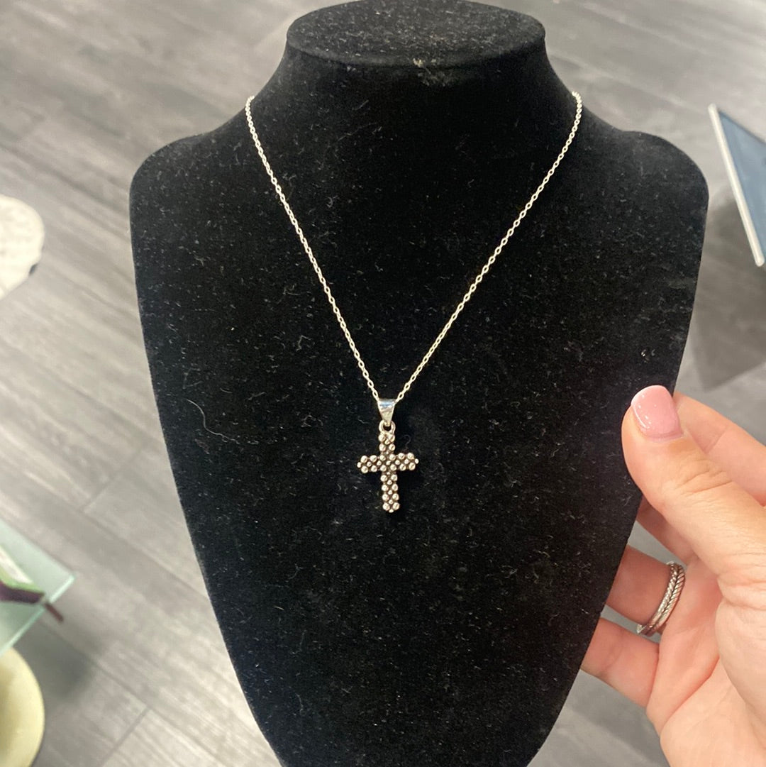 Sterling Silver Studded Cross Necklace