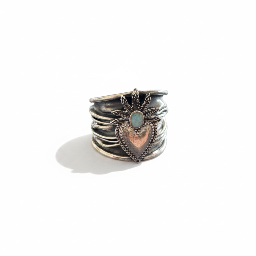Sterling Silver Sacred Heart Stacker Ring Size 8