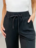 High Waisted Solid Knit Pants with Front Tie and Side Pockets
