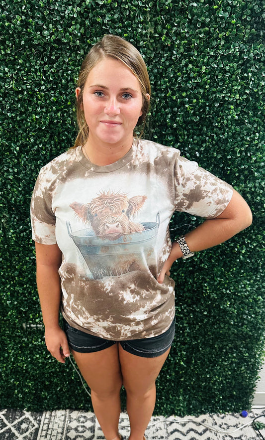 Baby Highland Cow Bleached Graphic Tee