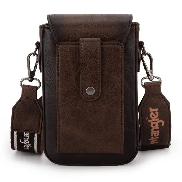 Wrangler Crossbody Cell Phone Purse with Back Card Slots in Coffee