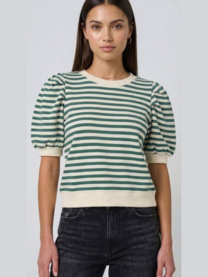 Striped Puff Sleeve Knit Top