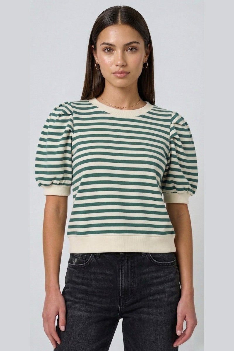 Striped Puff Sleeve Knit Top