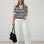 Side Piping Wide Leg Crop White Jeans