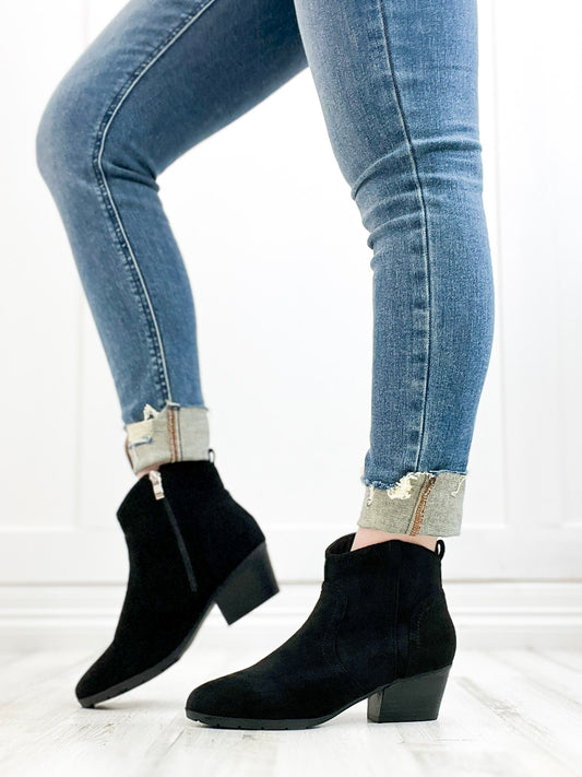 Corkys Yonder Booties In Black Faux Suede