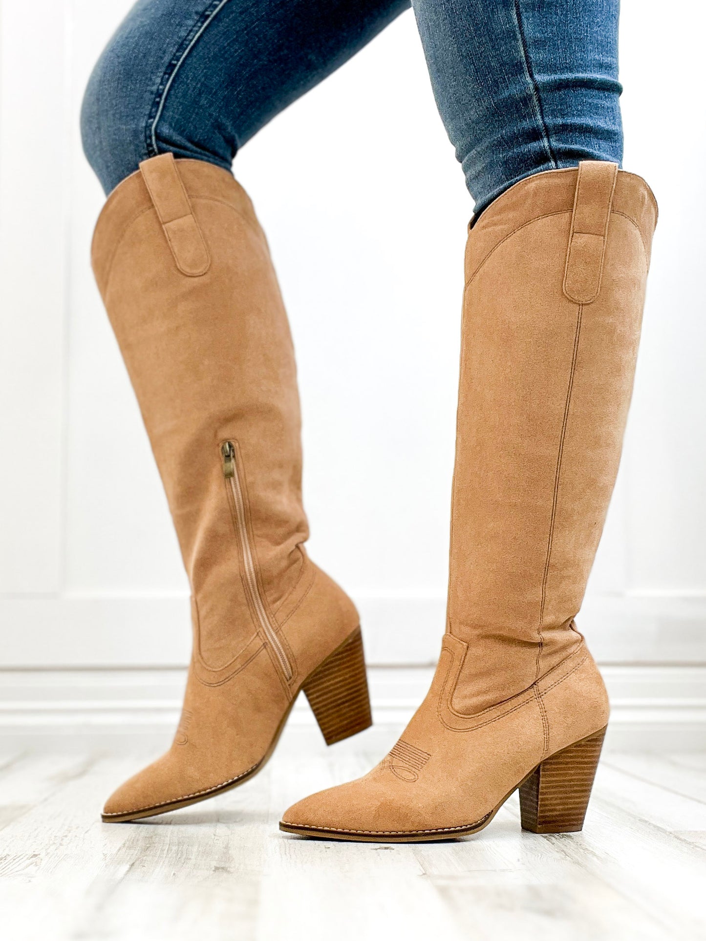 Corkys Unforgetable Boot In Camel Faux Suede