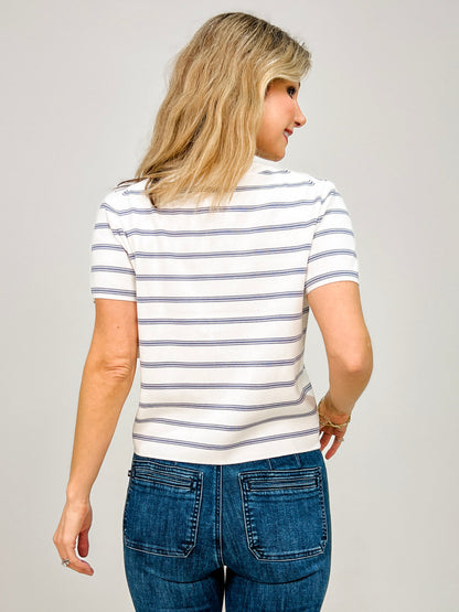 Striped Short Sleeve Button Front Cardigan