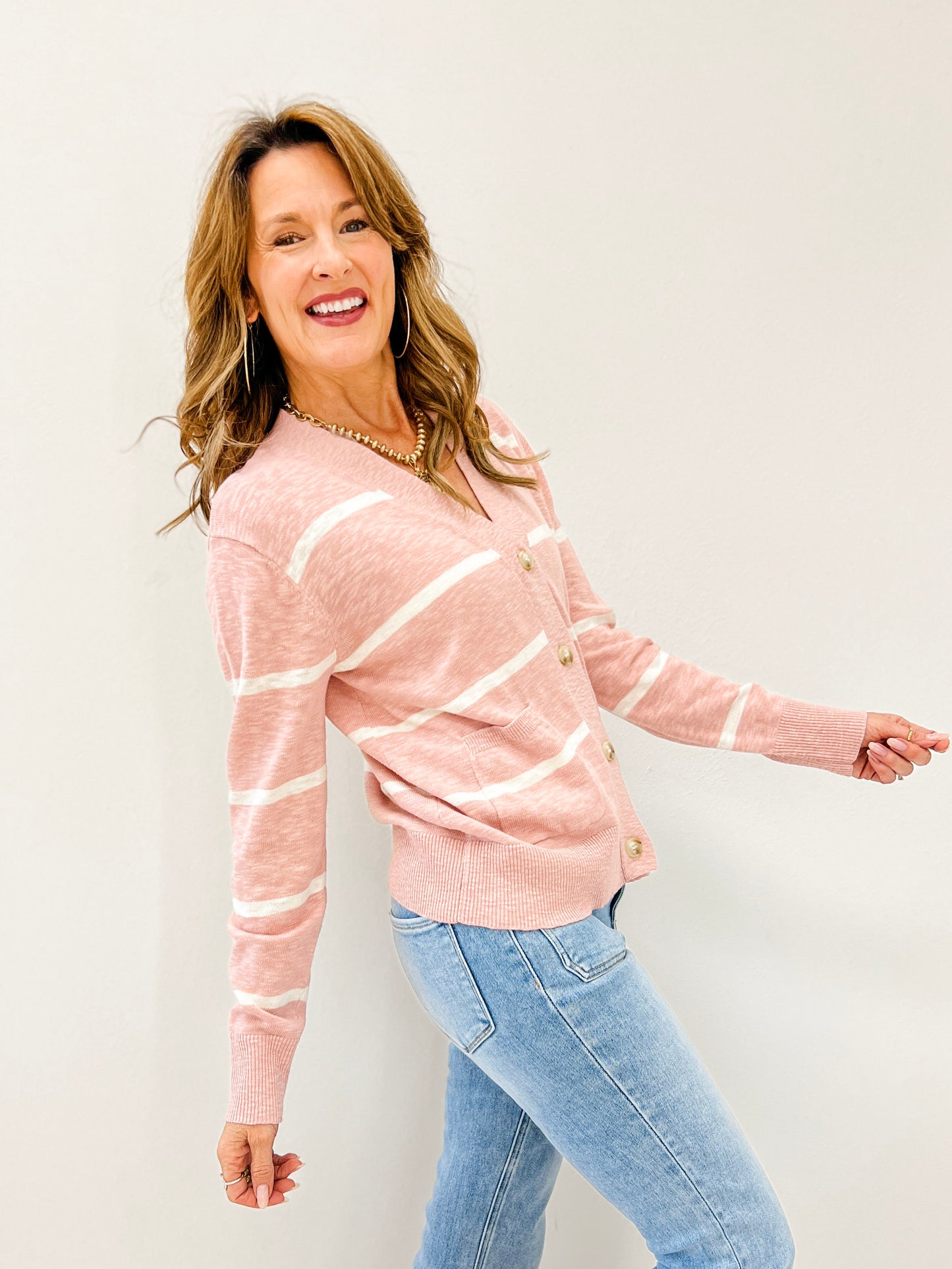 Lightweight Stripe Oversized V-neck Cardigan