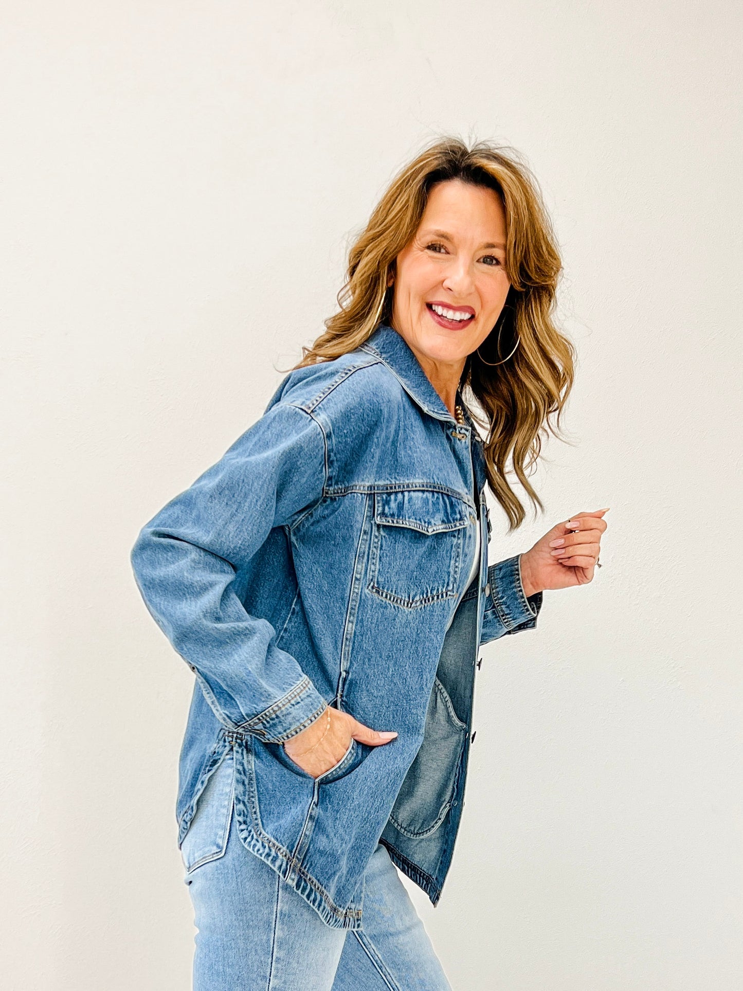 Tencel Shacket with Pockets and Round Hemline