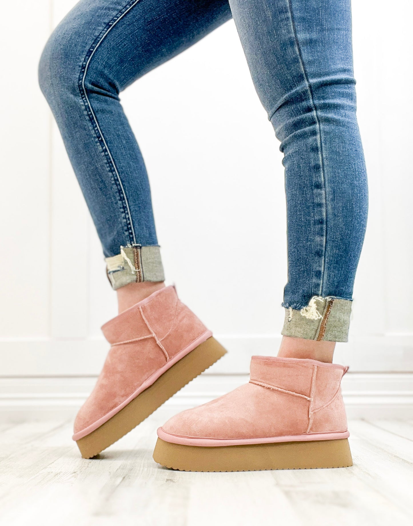 Corkys Room Service Booties in Blush Faux Suede