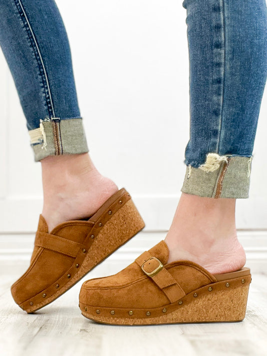 Corkys Just Precious Slip-On Wedge In Tobacco Faux Suede