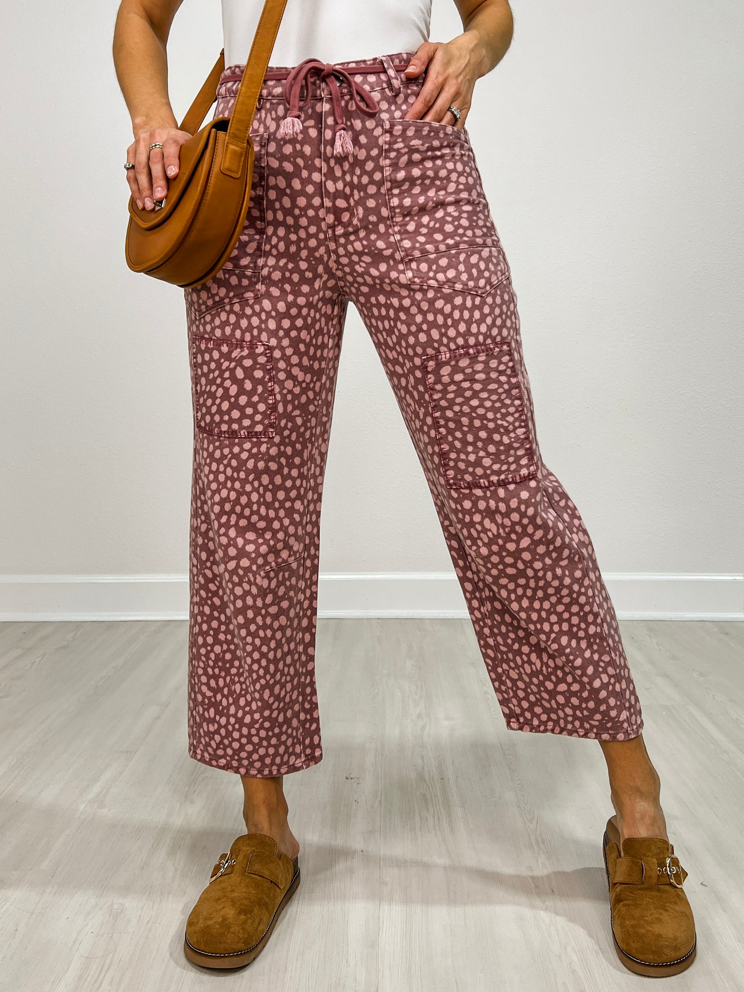 Animal Print Washed Twill Barrel Jeans