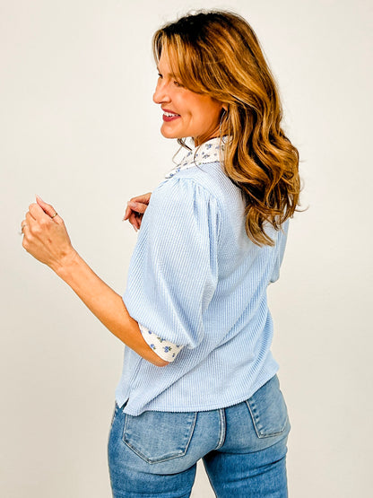 Solid Top with Floral Accent Collar