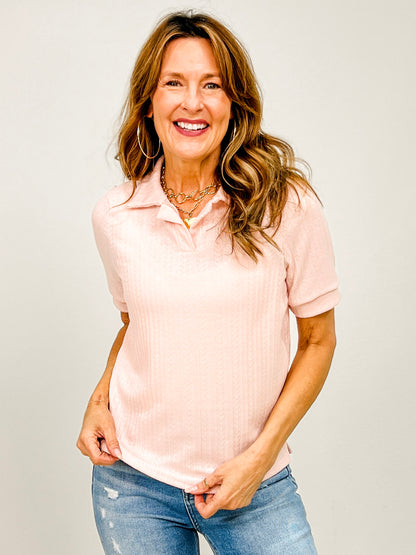 Short Sleeve Polo Style Knit Top