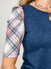 Plaid Short Sleeve Top with Solid Contrast