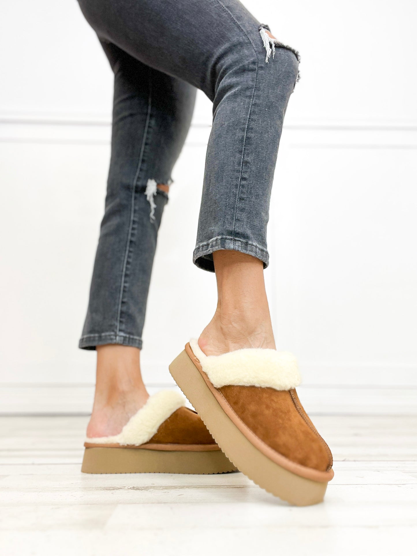 Corkys Cuddle Up Slipper Shoes in Tobacco Faux Suede
