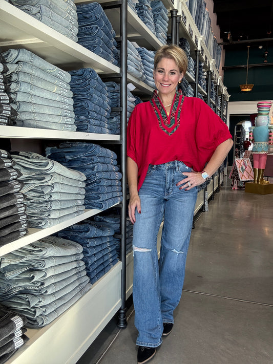 Judy Blue MADDY High Waist Tummy Control Knee Destroy Straight Jeans