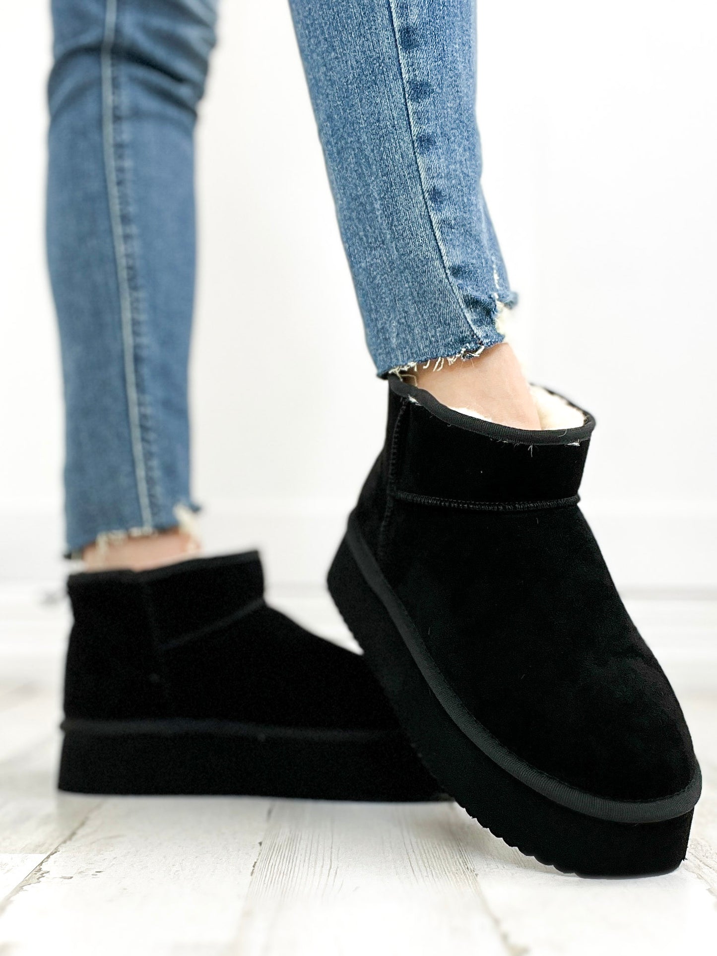 Corkys Room Service Booties in Black Faux Suede