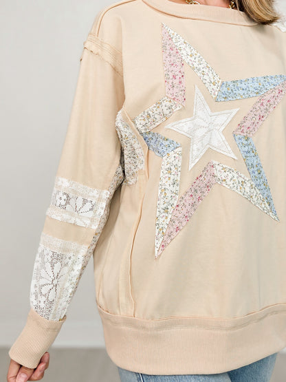 Long Sleeve Top with Patch Stitch Star Pattern