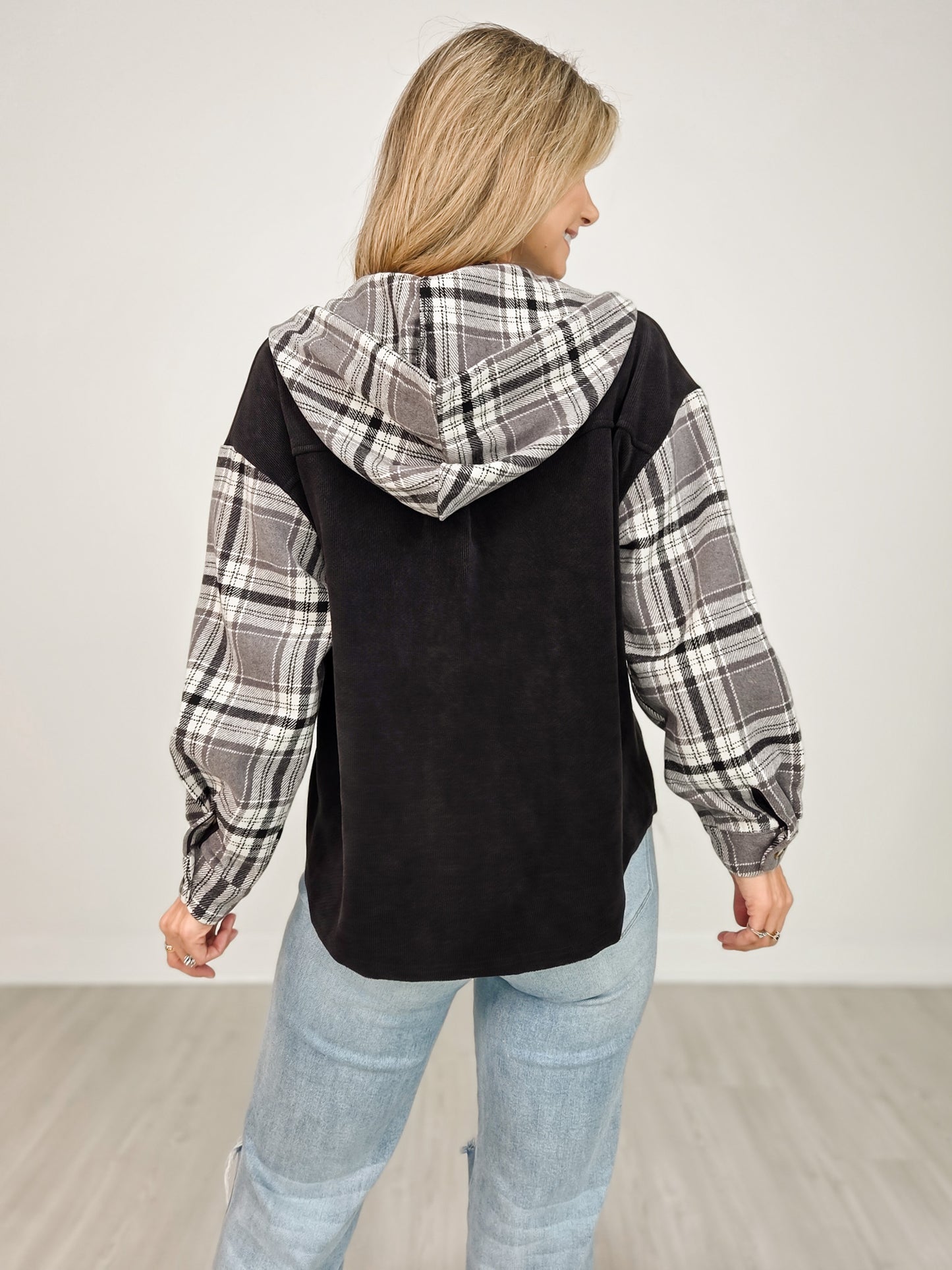 Long Sleeve Hooded Knit Button Down Shacket