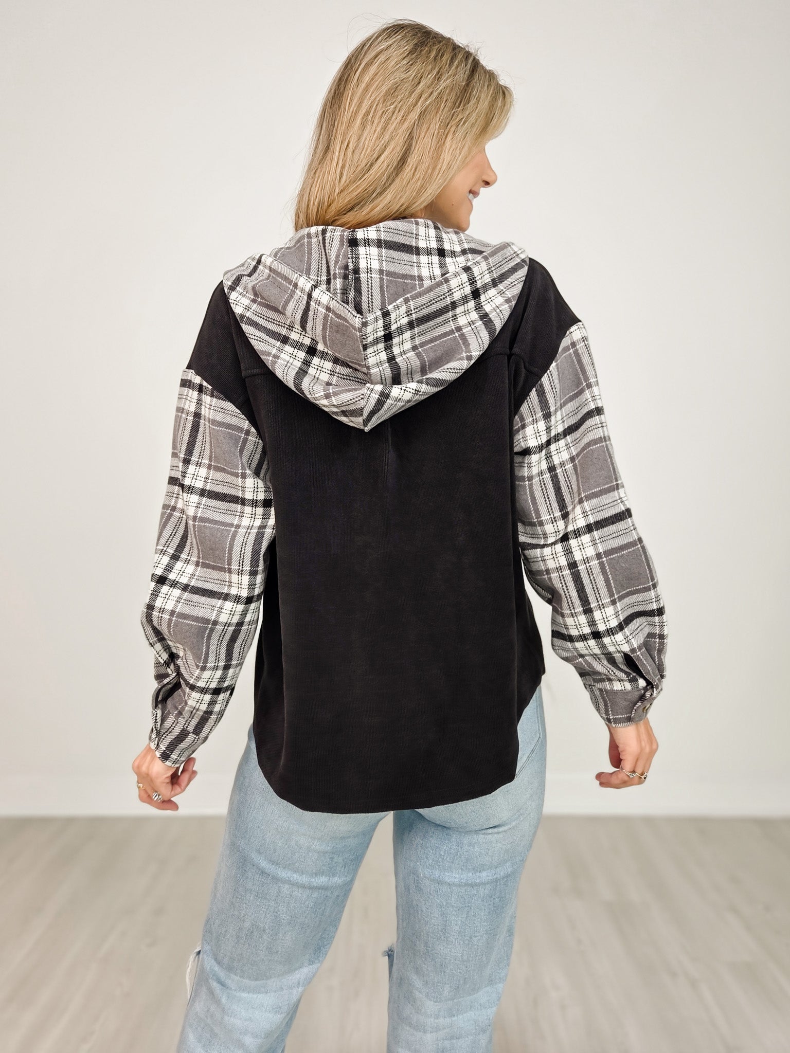 Long Sleeve Hooded Knit Button Down Shacket