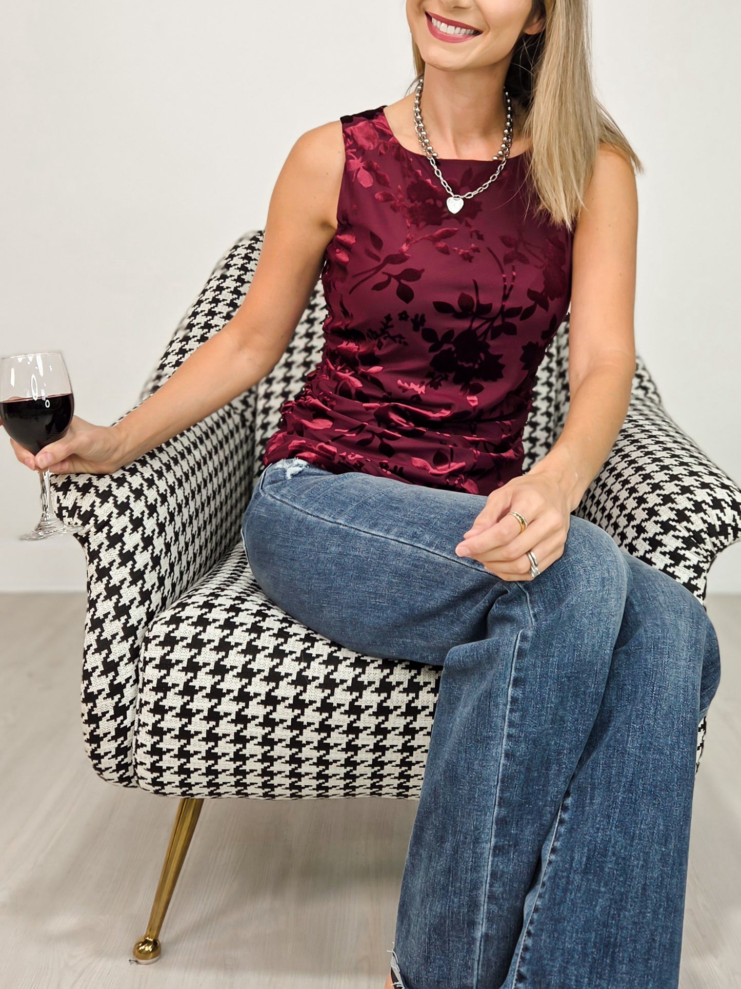 Mock Neck Floral Print Sleeveless Top