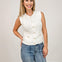 Gold Button Down Sleeveless Knit Top with Accent Pockets