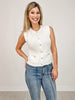Gold Button Down Sleeveless Knit Top with Accent Pockets