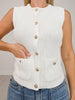 Gold Button Down Sleeveless Knit Top with Accent Pockets