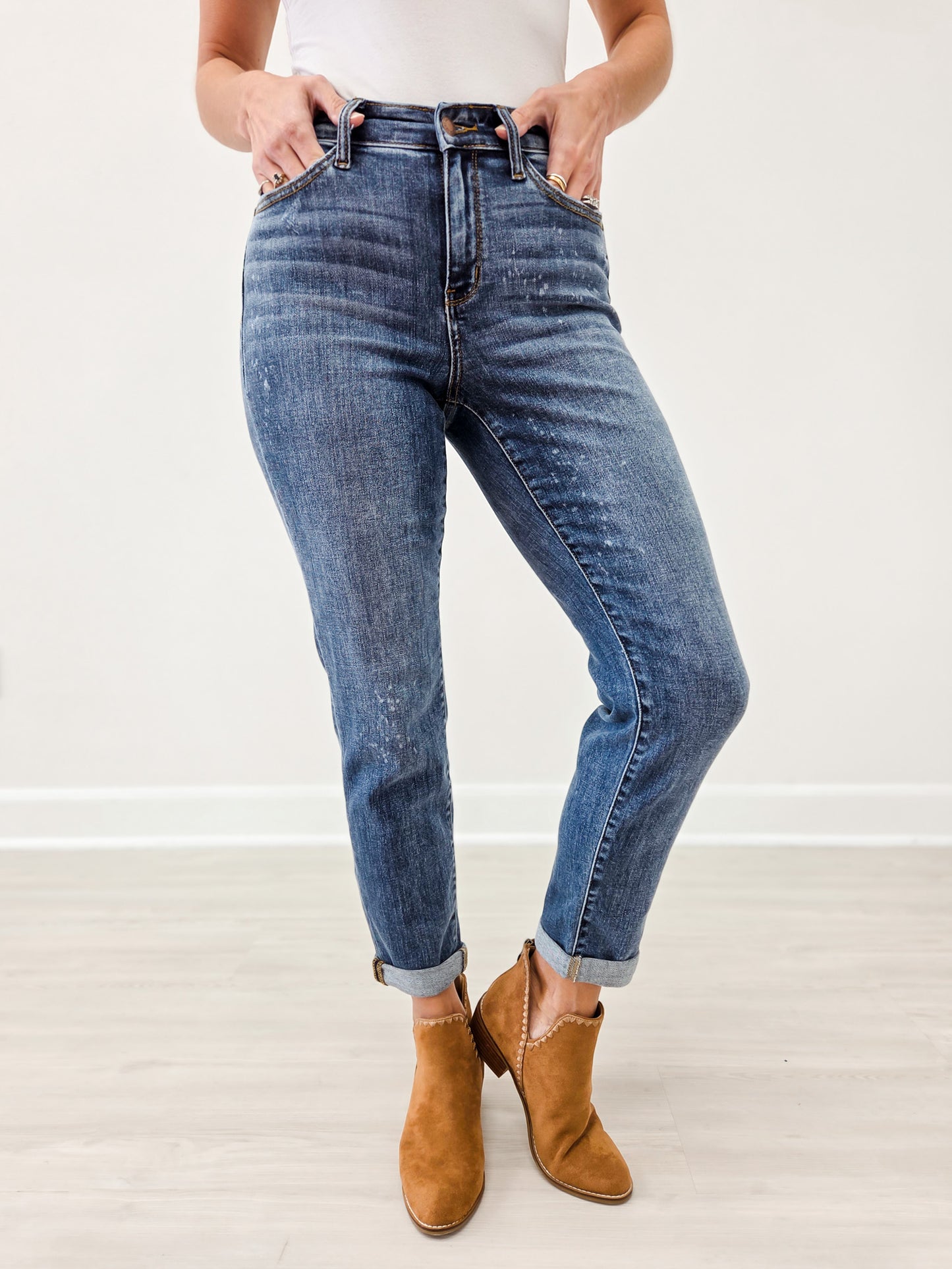 Judy Blue LEGEND Hi-Rise Bleach Splash Boyfriend Jeans
