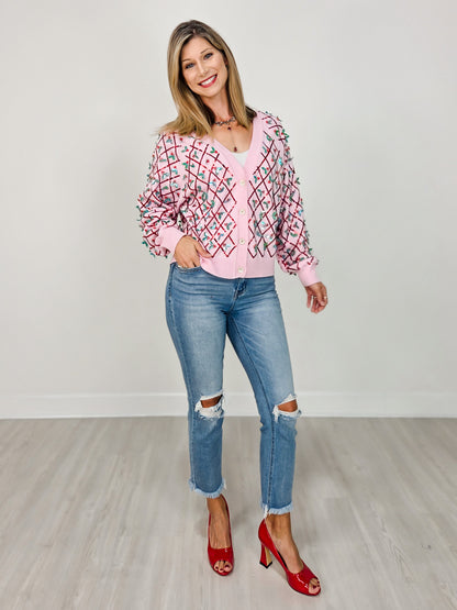Queen of Sparkles Diagonal Stripe Holly Sweater