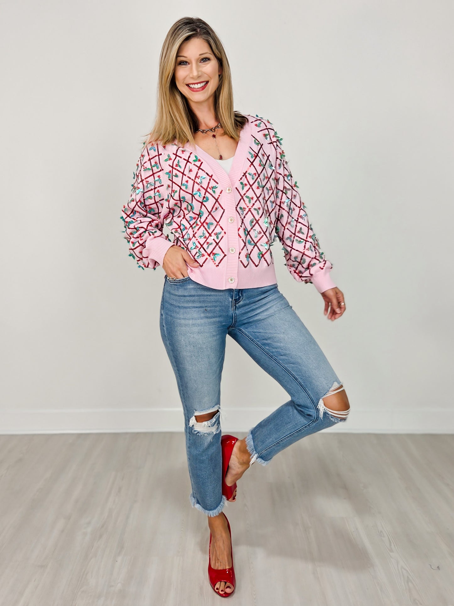 Queen of Sparkles Diagonal Stripe Holly Sweater