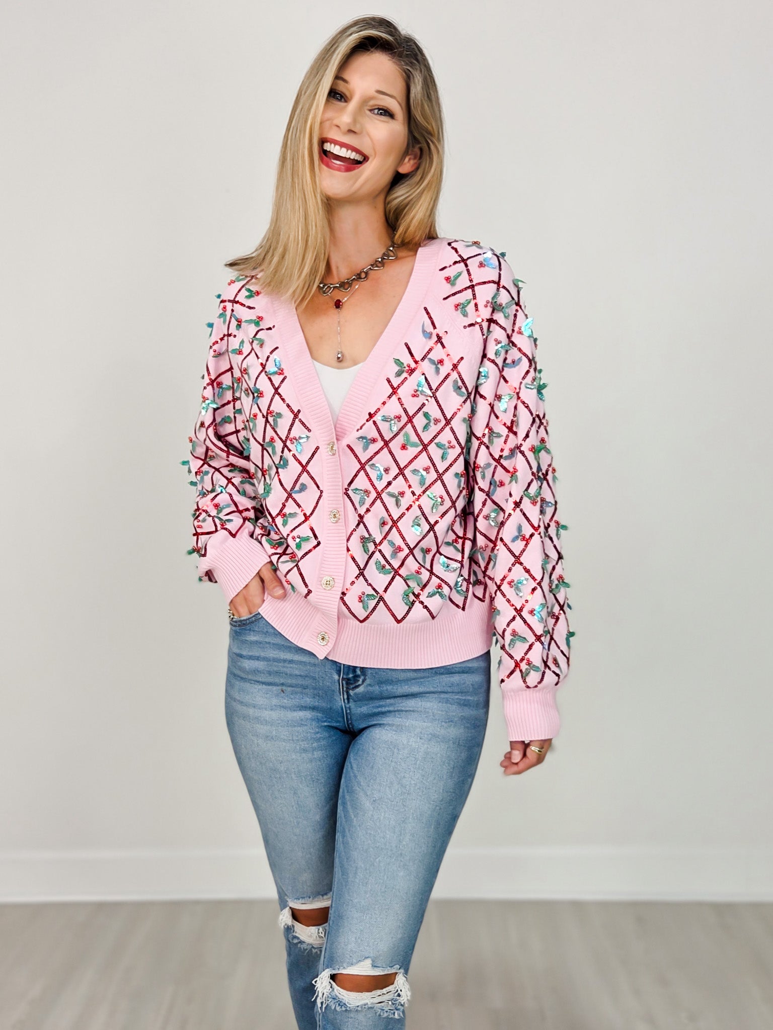 Queen of Sparkles Diagonal Stripe Holly Sweater