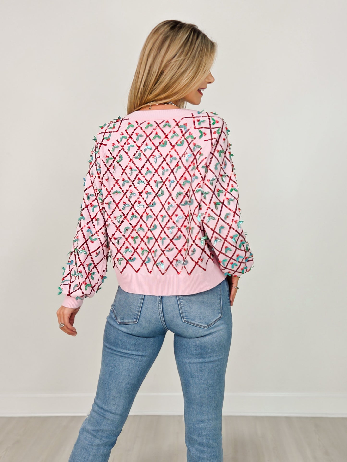 Queen of Sparkles Diagonal Stripe Holly Sweater