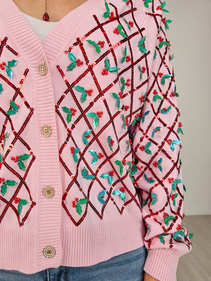 Queen of Sparkles Diagonal Stripe Holly Sweater