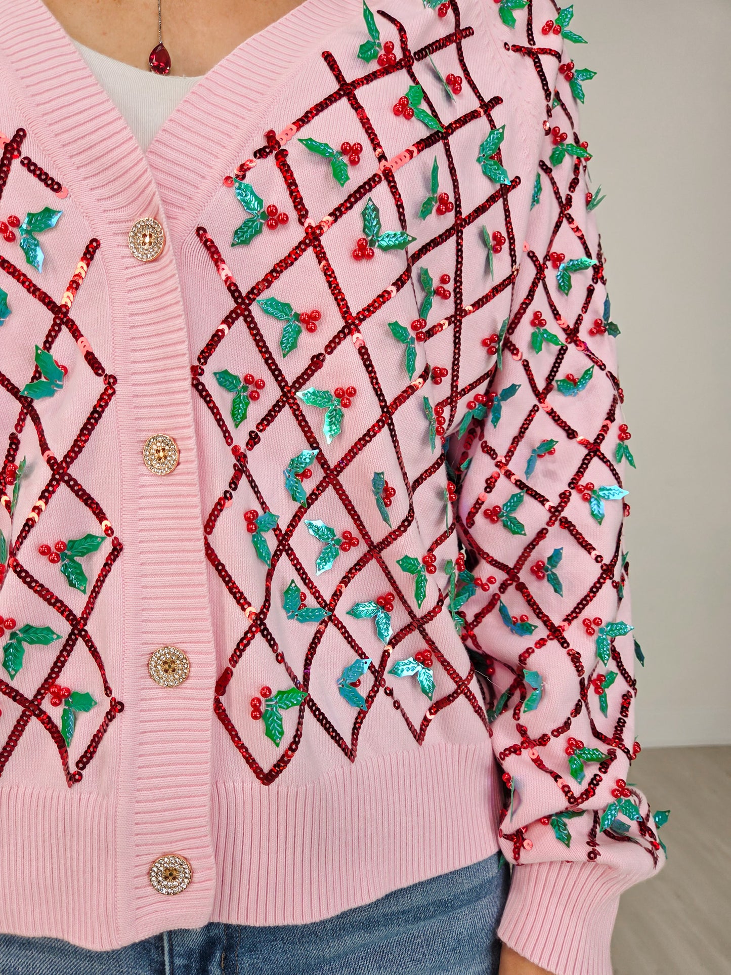 Queen of Sparkles Diagonal Stripe Holly Sweater