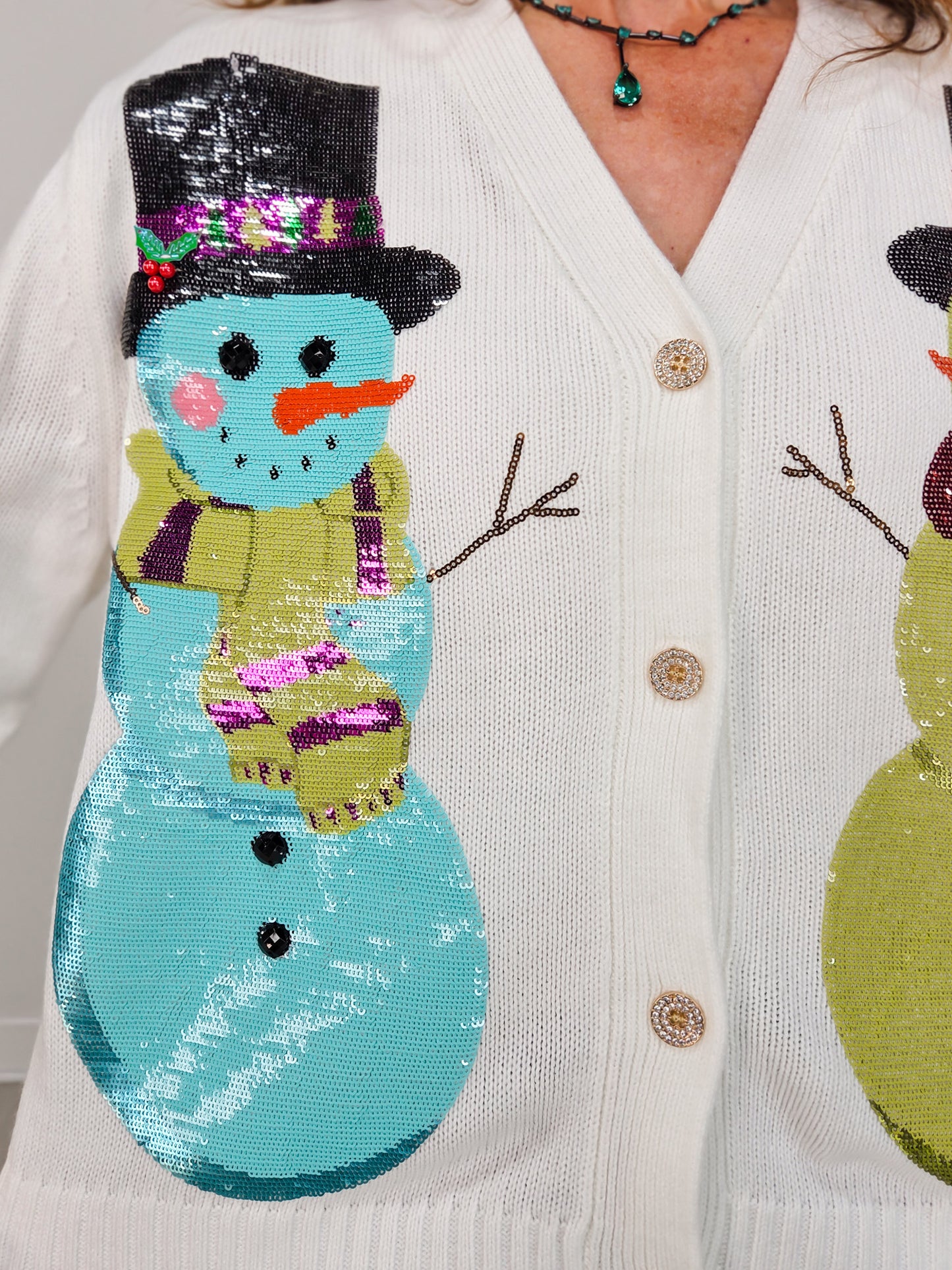 Queen of Sparkles White Snowmen Cardigan