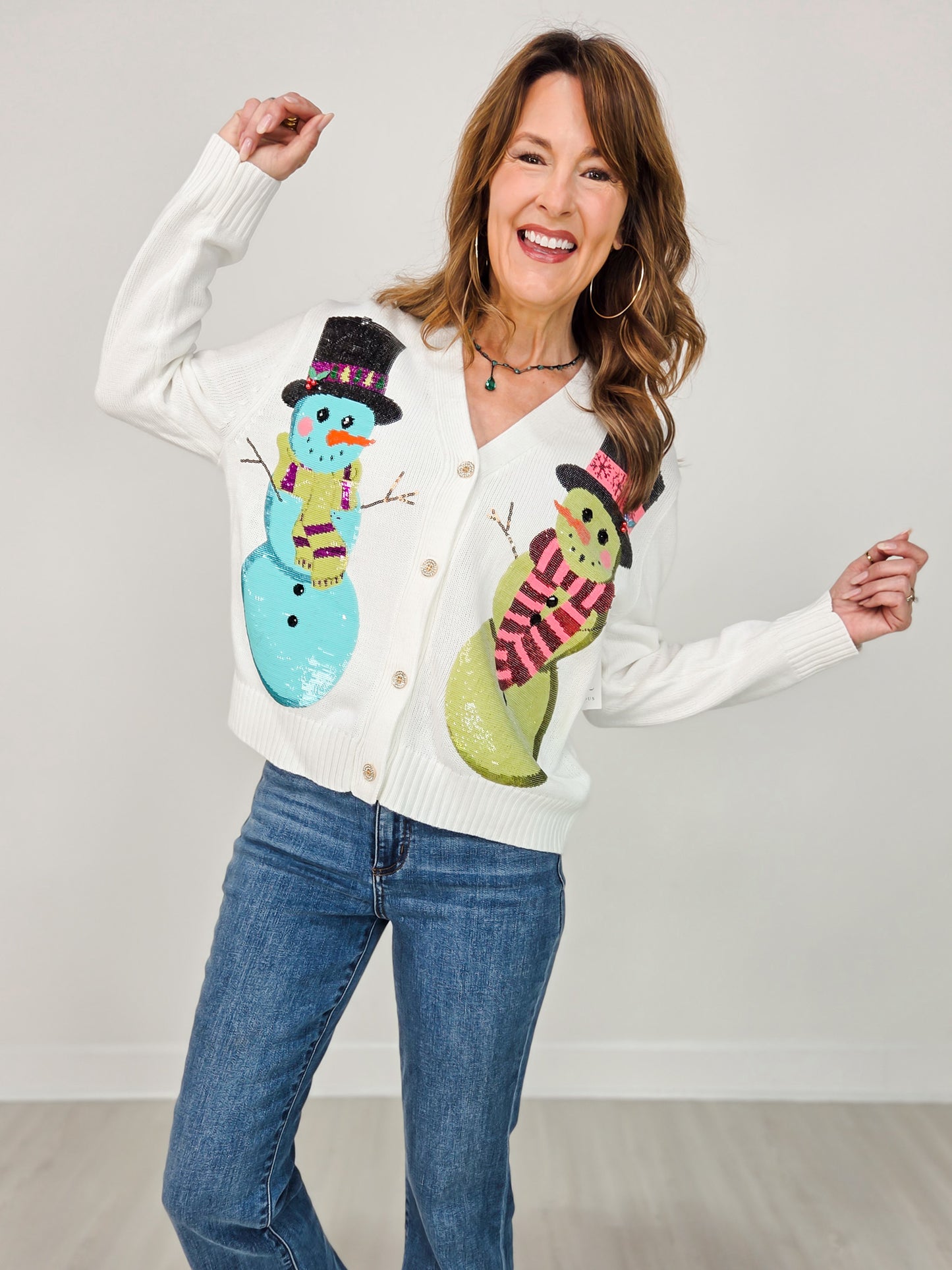 Queen of Sparkles White Snowmen Cardigan