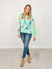 Queen of Sparkles Mint Green Sweatshirt With Velvet Reindeers & Bows