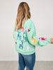 Queen of Sparkles Mint Green Sweatshirt With Velvet Reindeers & Bows