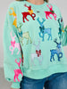 Queen of Sparkles Mint Green Sweatshirt With Velvet Reindeers & Bows