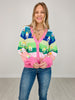 Queen of Sparkles Rainbow Stripe Knit Christmas Tree Cardigan