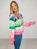 Queen of Sparkles Rainbow Stripe Knit Christmas Tree Cardigan