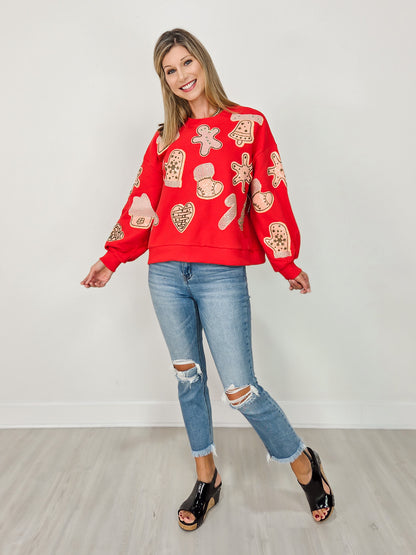 Queen of Sparkles Red Fuzzy Christmas Cookie Sweatshirt