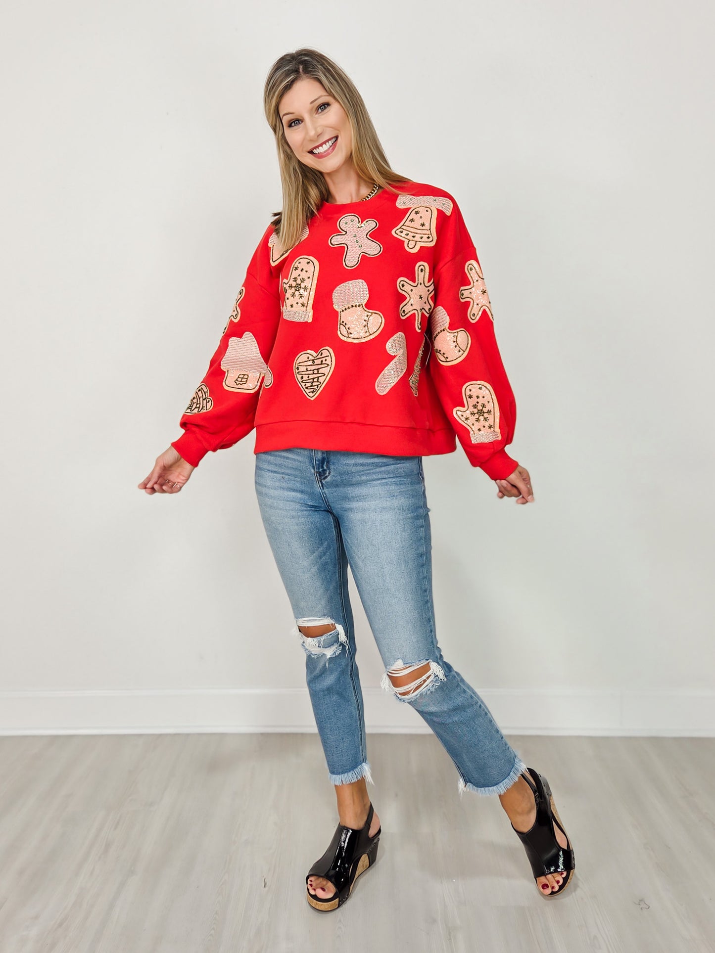 Queen of Sparkles Red Fuzzy Christmas Cookie Sweatshirt