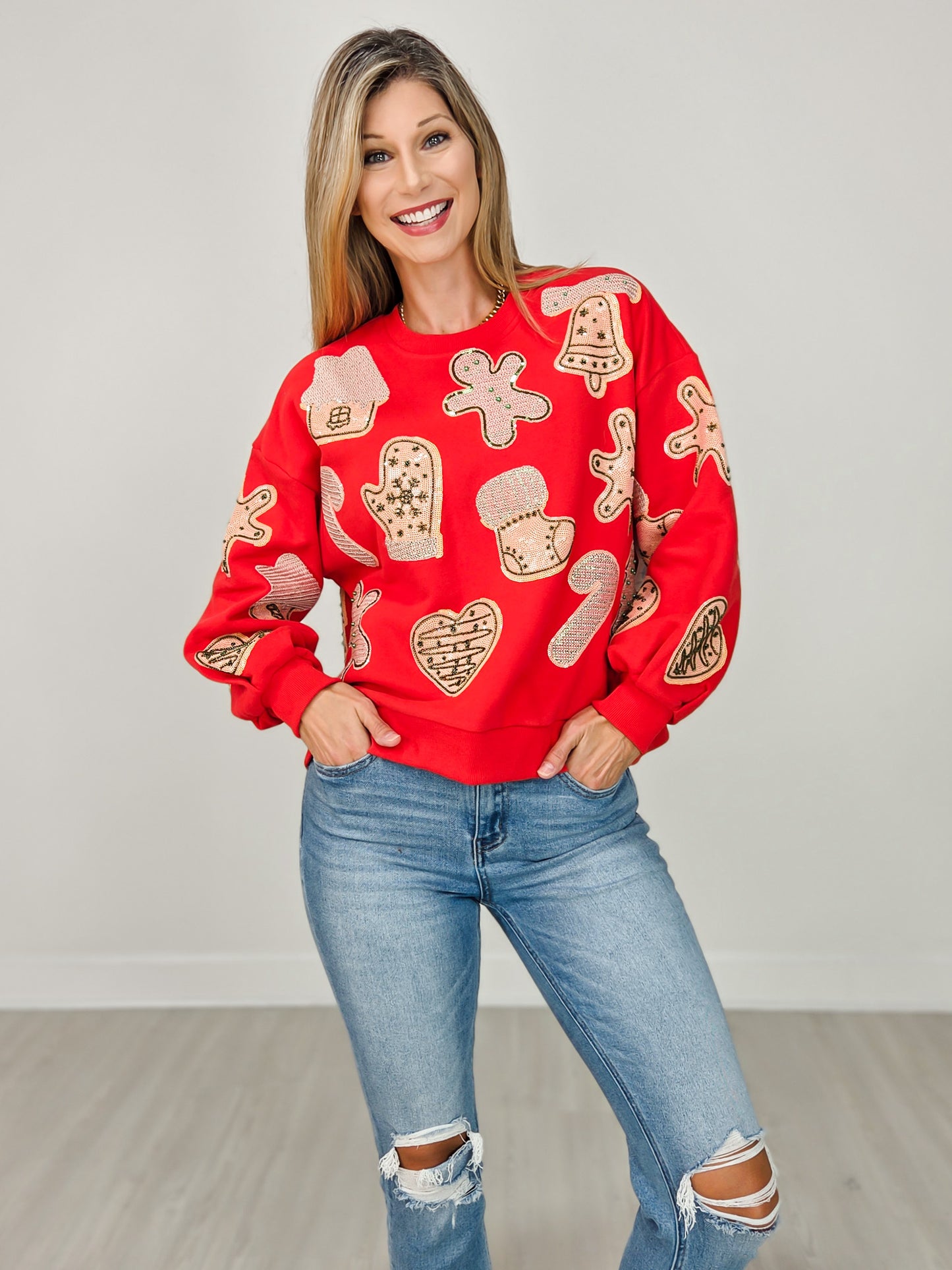 Queen of Sparkles Red Fuzzy Christmas Cookie Sweatshirt