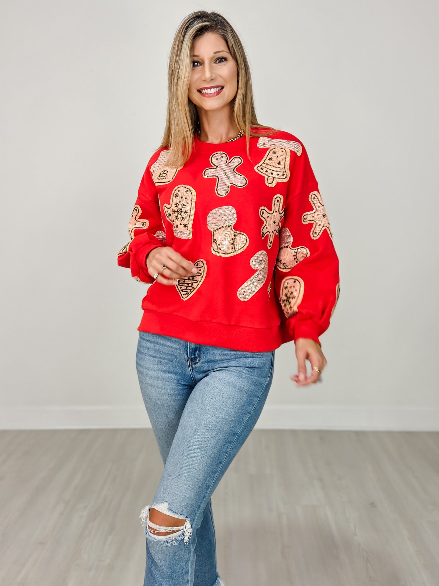 Queen of Sparkles Red Fuzzy Christmas Cookie Sweatshirt