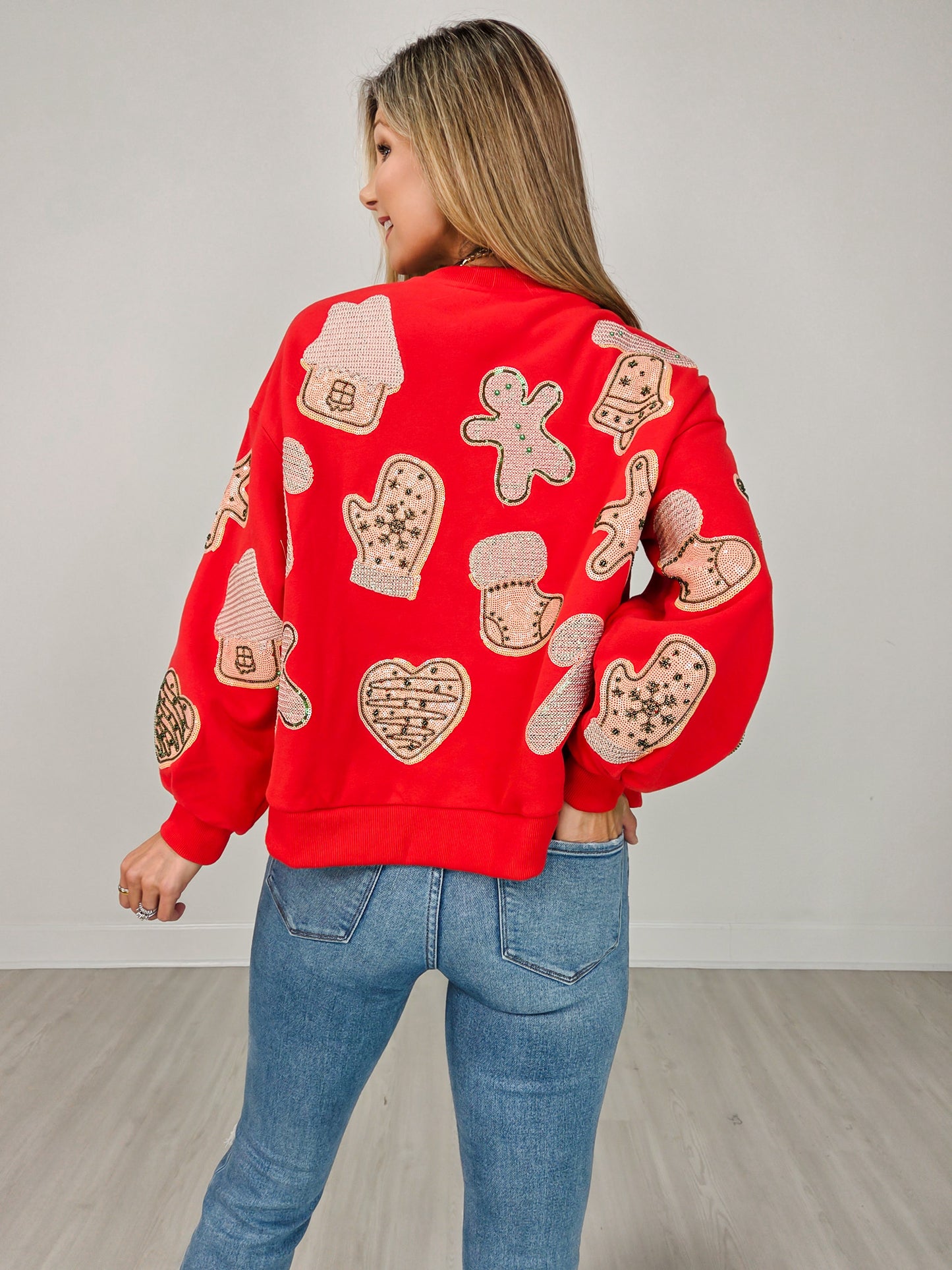Queen of Sparkles Red Fuzzy Christmas Cookie Sweatshirt