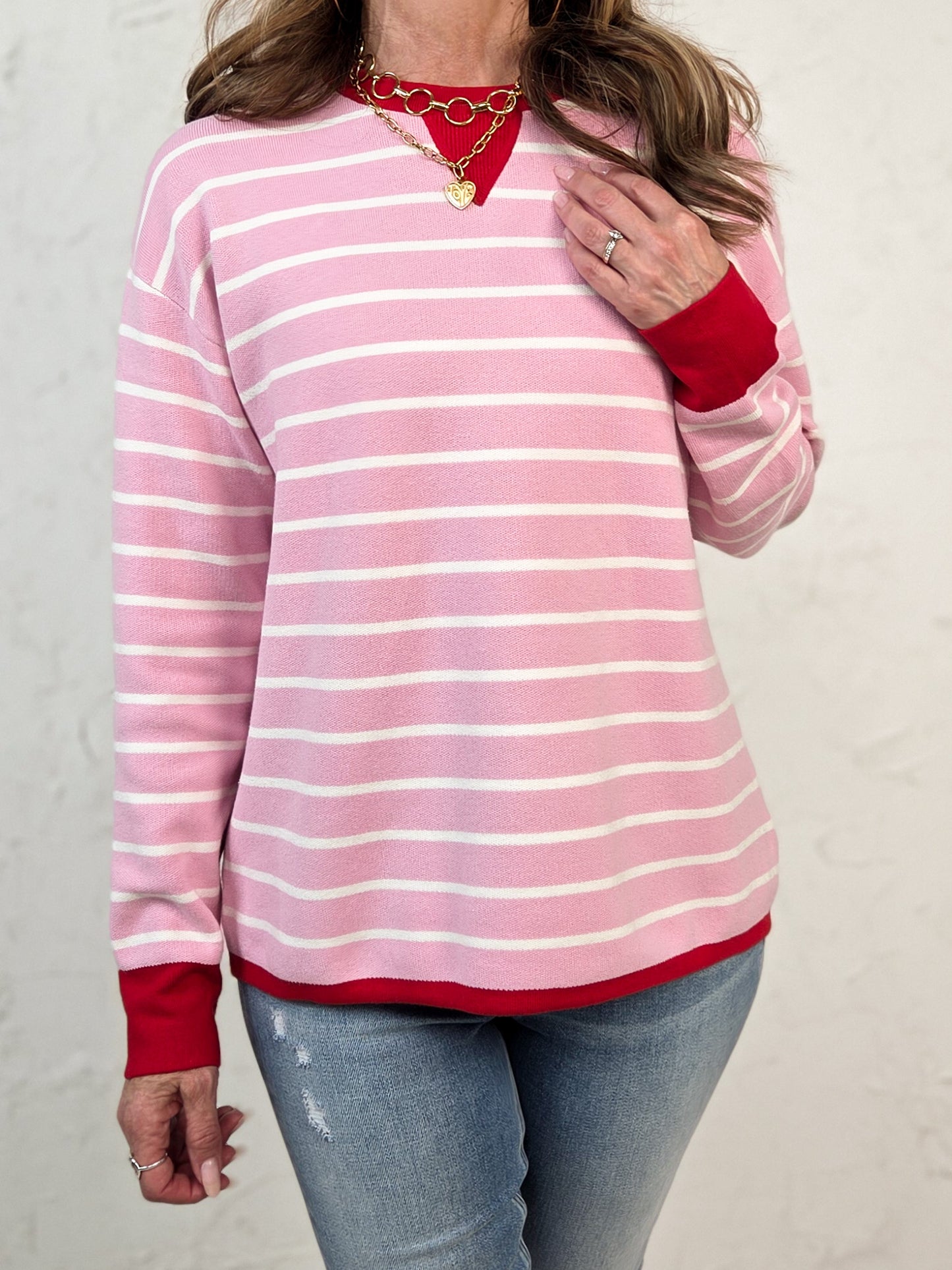 Oversized Striped Color Contrast Long Sleeve Top