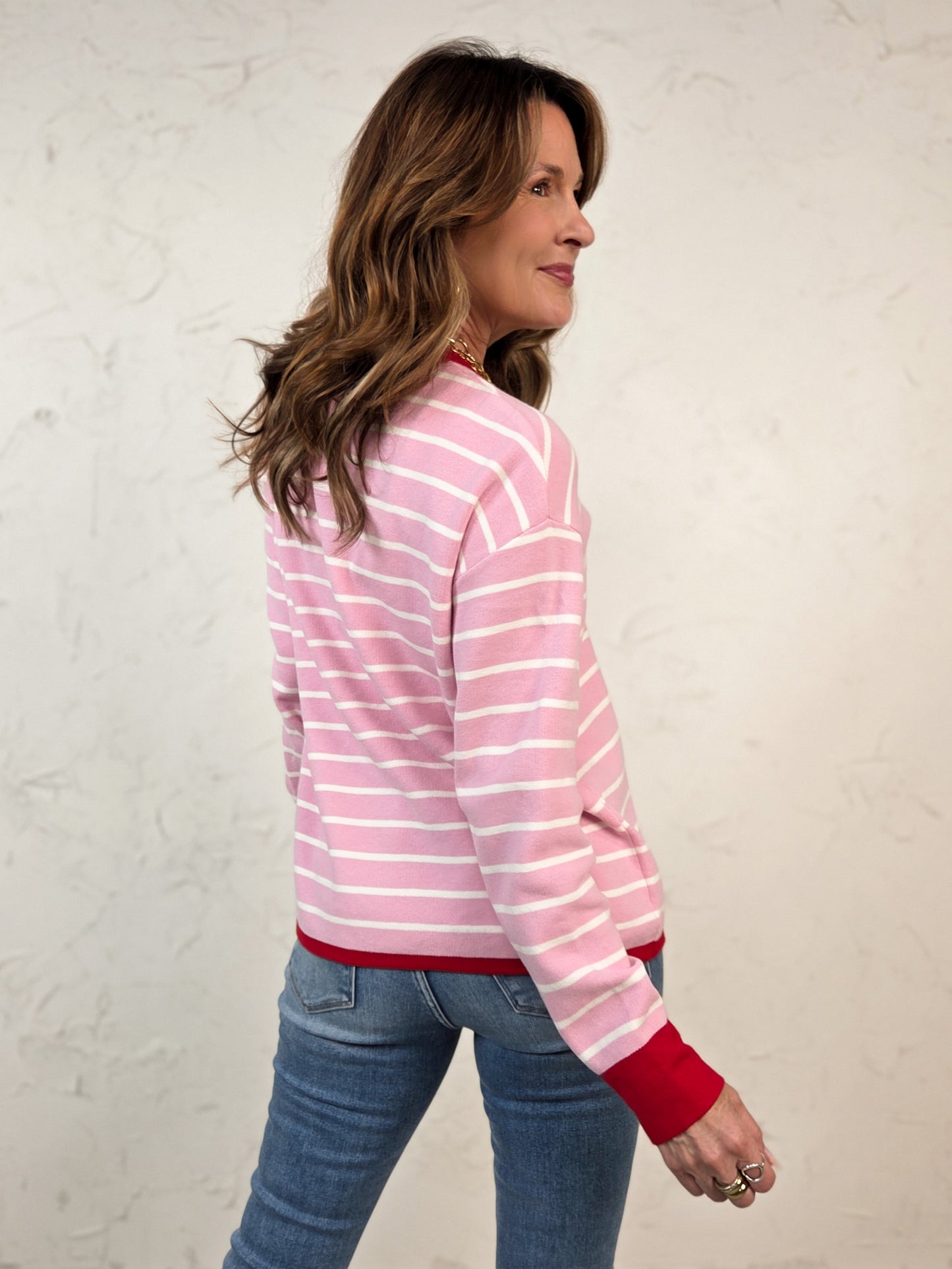 Oversized Striped Color Contrast Long Sleeve Top
